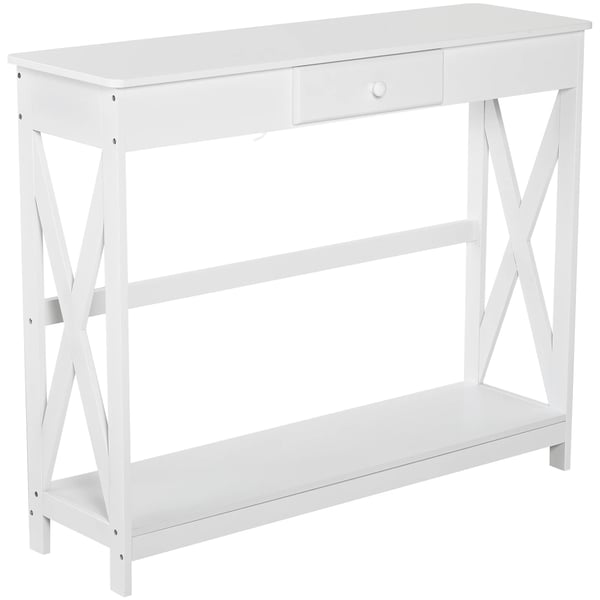 Konsolbord - Hallbord - 1 Låda - 1 Hylla - Trä - 100×30×81 cm - Rektangulärt - Modern Minimalistisk Stil - Vit
