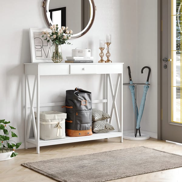 Konsolbord - Hallbord - 1 Låda - 1 Hylla - Trä - 100×30×81 cm - Rektangulärt - Modern Minimalistisk Stil - Vit