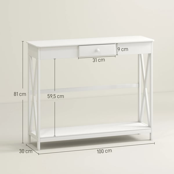 Konsolbord - Hallbord - 1 Låda - 1 Hylla - Trä - 100×30×81 cm - Rektangulärt - Modern Minimalistisk Stil - Vit