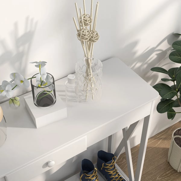 Konsolbord - Hallbord - 1 Låda - 1 Hylla - Trä - 100×30×81 cm - Rektangulärt - Modern Minimalistisk Stil - Vit