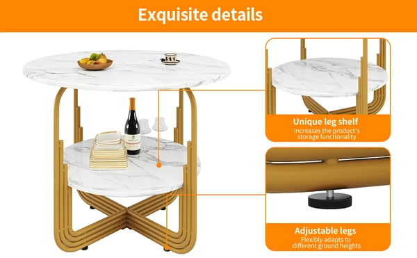 Spisebord til 4 - Rundt køkkenbord - Ø 80 cm, Højde 76 cm - Til små rum - Moderne marokkansk stil - Samling kræves - Hvid