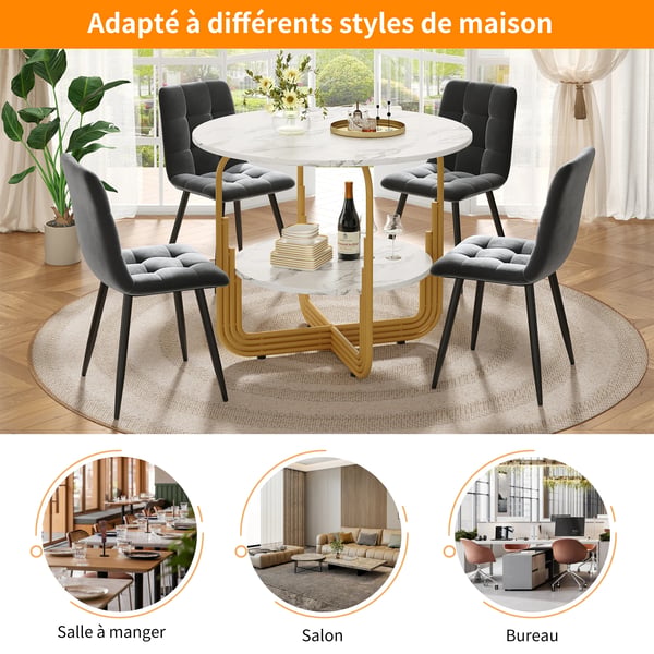 Rundt spisebord - 4 personer - Central opbevaringshylde - Til køkken/spisestue - Moderne marokkansk stil - 80×80×76 cm - Hvid