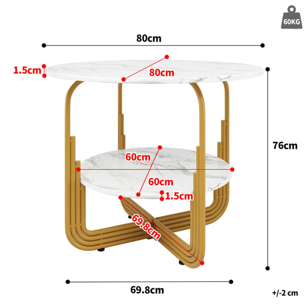 Rundt spisebord - 4 personer - Central opbevaringshylde - Til køkken/spisestue - Moderne marokkansk stil - 80×80×76 cm - Hvid
