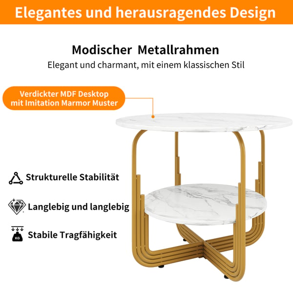 Rundt spisebord - 4 personer - Central opbevaringshylde - Til køkken/spisestue - Moderne marokkansk stil - 80×80×76 cm - Hvid