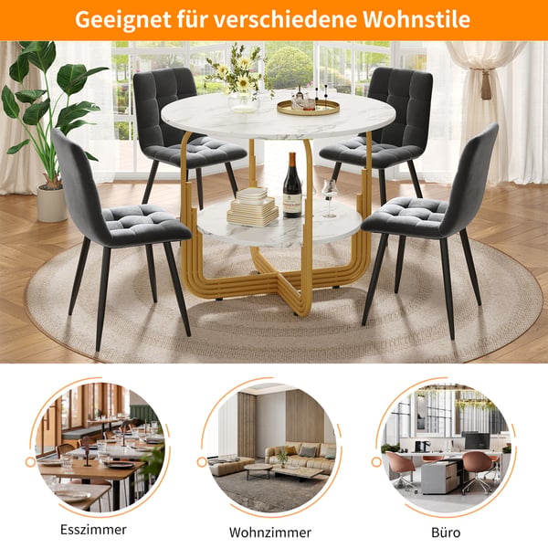 Rundt spisebord - 4 personer - Central opbevaringshylde - Til køkken/spisestue - Moderne marokkansk stil - 80×80×76 cm - Hvid