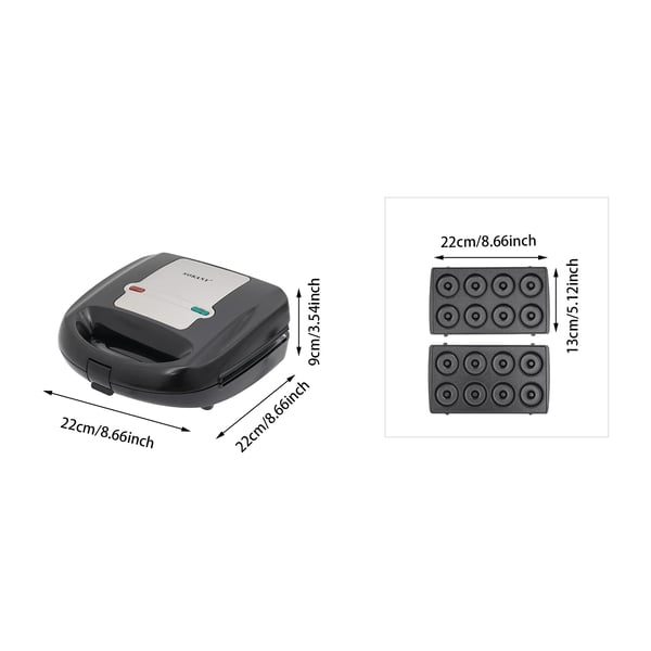Multifunktionel morgenmadsmaskine - 8‑i‑1 Toastmaskine, Vaffeljern, Donutmaskine - 8 Forme - 750 W - EU‑stik - Sort
