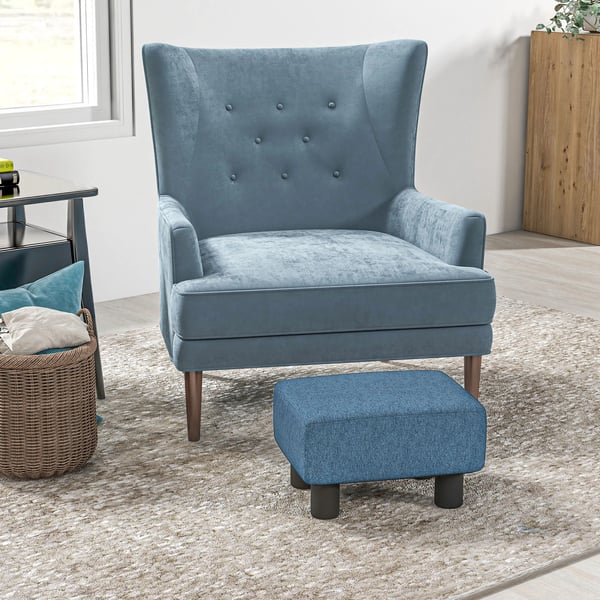 Fotpall & sittpuff - Låg ottoman - Tyg, vadderad sits, träram, 40×30×24 cm, enkel montering, modern stil - Mörkblå