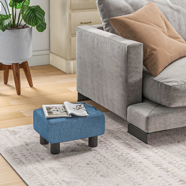 Fotpall & sittpuff - Låg ottoman - Tyg, vadderad sits, träram, 40×30×24 cm, enkel montering, modern stil - Mörkblå