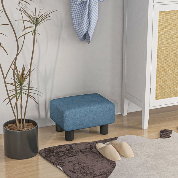 Fotpall & sittpuff - Låg ottoman - Tyg, vadderad sits, träram, 40×30×24 cm, enkel montering, modern stil - Mörkblå