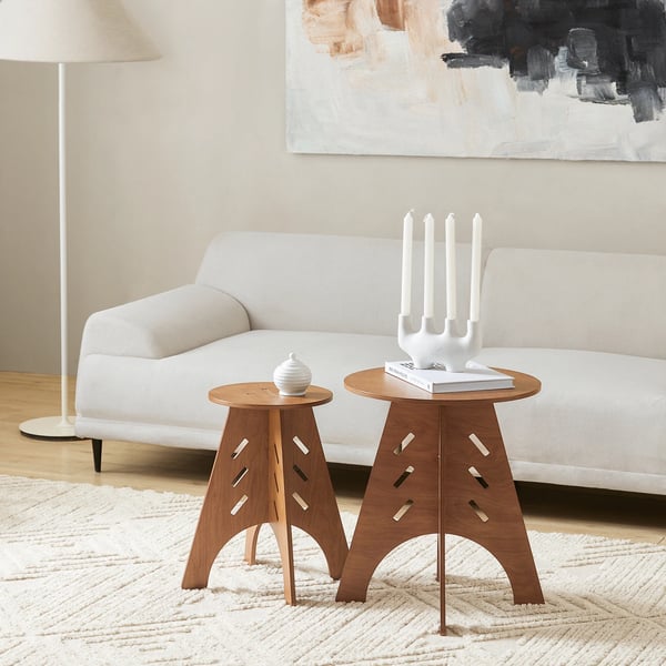 Sofabord - Rundt sidebord - Tapsamlinger - H55 x Ø46,5 cm - Brun
