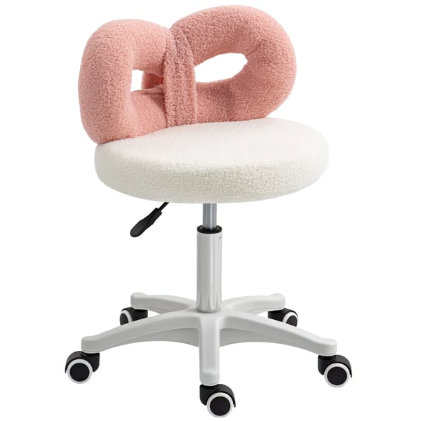 Pall med hjul - Snurrpall med ryggstöd - Höjdjusterbar 63–77 cm - 360° vridbar - Ryggstöd i rosettform - 50 x 50 cm - Rosa