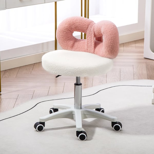 Pall med hjul - Snurrpall med ryggstöd - Höjdjusterbar 63–77 cm - 360° vridbar - Ryggstöd i rosettform - 50 x 50 cm - Rosa