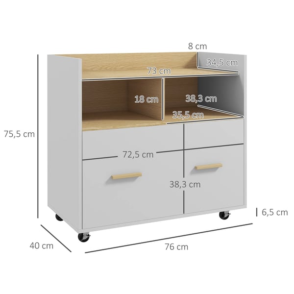 Arkivskåp - Dokumentskåp På Hjul - Mått 76 x 40 x 75,5 cm - En Låda För A4-hängmappar - Trä - Montering Krävs - Vit