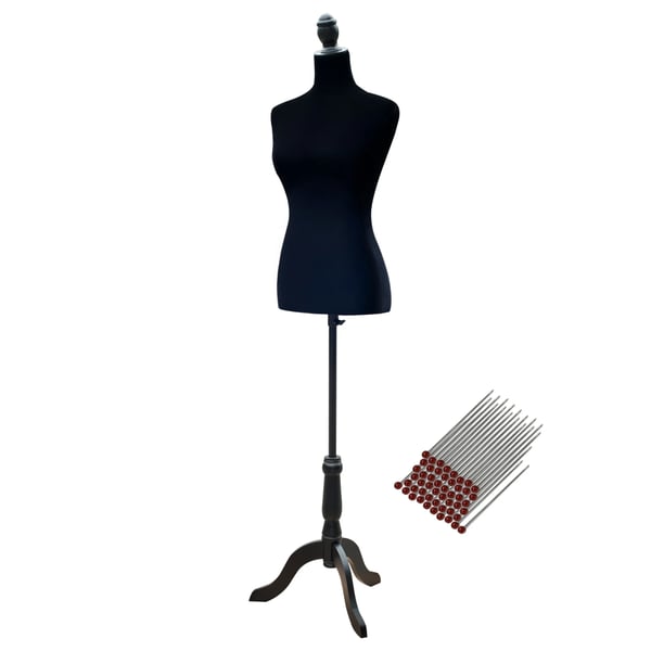 Provdocka Skräddarbyst - Överkroppsmannekäng Dam - Justerbar Höjd 130–168 cm - Skumkropp - Trästativ - Svart