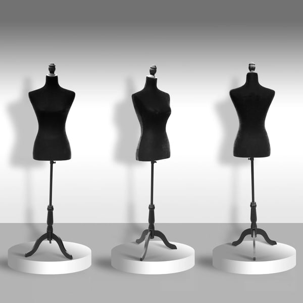 Provdocka Skräddarbyst - Överkroppsmannekäng Dam - Justerbar Höjd 130–168 cm - Skumkropp - Trästativ - Svart