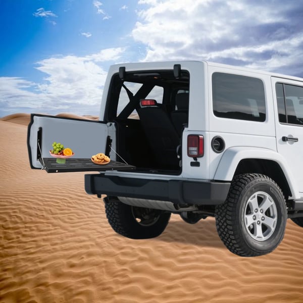 Bagklapsbord - Sammenklappeligt til Wrangler JK 2007–2017 2/4-dørs og Unlimited 4-dørs - Rustfrit stål - L-form - Max 34 kg - Sort