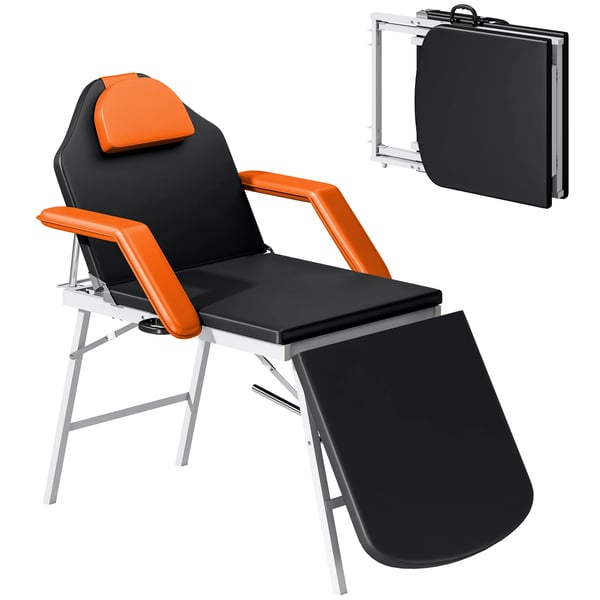 Massagebänk - Hopfällbar 3-sektions - Portabel - Justerbart ryggstöd - Huvudstöd & armstöd - Konstläder - 182×82×68 cm - Orange