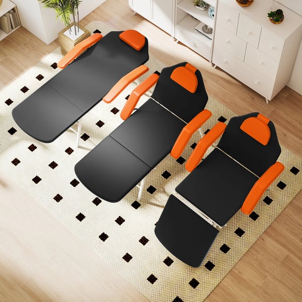 Massagebänk - Hopfällbar 3-sektions - Portabel - Justerbart ryggstöd - Huvudstöd & armstöd - Konstläder - 182×82×68 cm - Orange