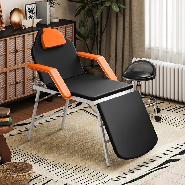 Massagebänk - Hopfällbar 3-sektions - Portabel - Justerbart ryggstöd - Huvudstöd & armstöd - Konstläder - 182×82×68 cm - Orange