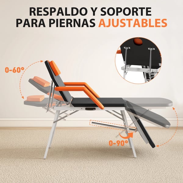Massagebänk - Hopfällbar 3-sektions - Portabel - Justerbart ryggstöd - Huvudstöd & armstöd - Konstläder - 182×82×68 cm - Orange