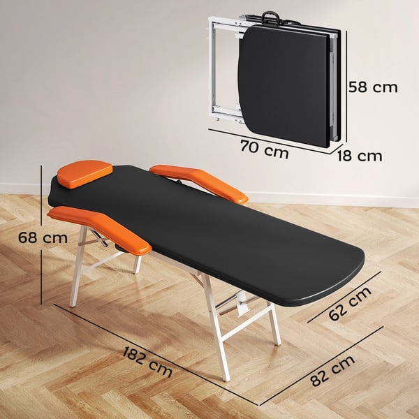 Massagebänk - Hopfällbar 3-sektions - Portabel - Justerbart ryggstöd - Huvudstöd & armstöd - Konstläder - 182×82×68 cm - Orange