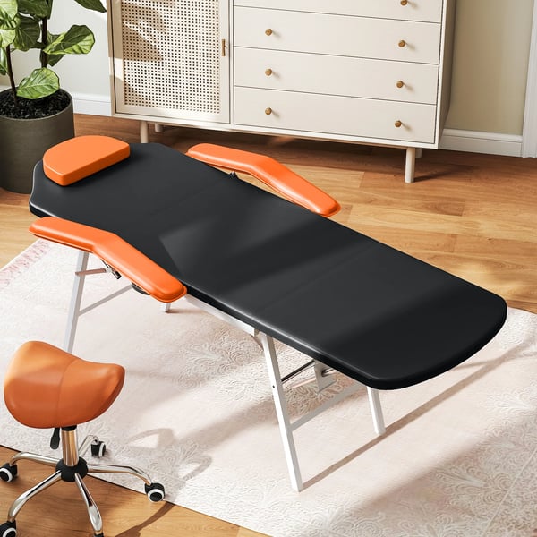Massagebänk - Hopfällbar 3-sektions - Portabel - Justerbart ryggstöd - Huvudstöd & armstöd - Konstläder - 182×82×68 cm - Orange