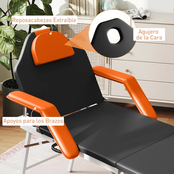 Massagebänk - Hopfällbar 3-sektions - Portabel - Justerbart ryggstöd - Huvudstöd & armstöd - Konstläder - 182×82×68 cm - Orange