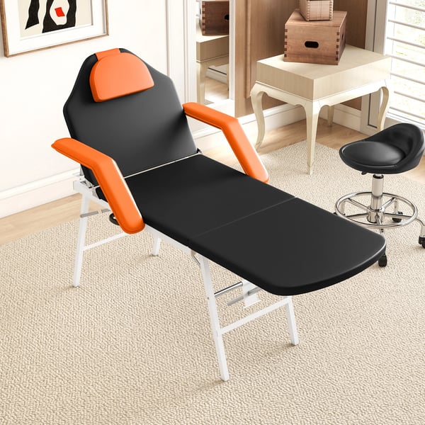 Massagebänk - Hopfällbar 3-sektions - Portabel - Justerbart ryggstöd - Huvudstöd & armstöd - Konstläder - 182×82×68 cm - Orange