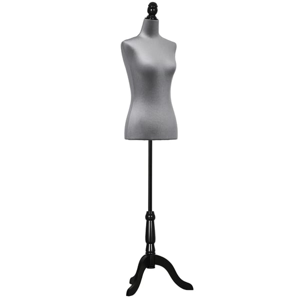 Provdocka för dam - Helkropp - Höjdjusterbar 130–168 cm - Trästativ - Skum - Grå