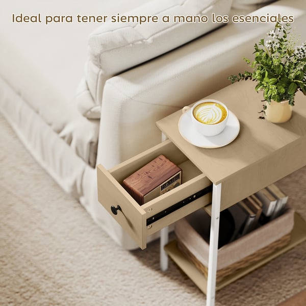 Sidobord - Smal modell - Låda och öppen hylla - Rektangulär - Metallram - 25 x 39,8 x 58,2 cm - Modern stil - Vit