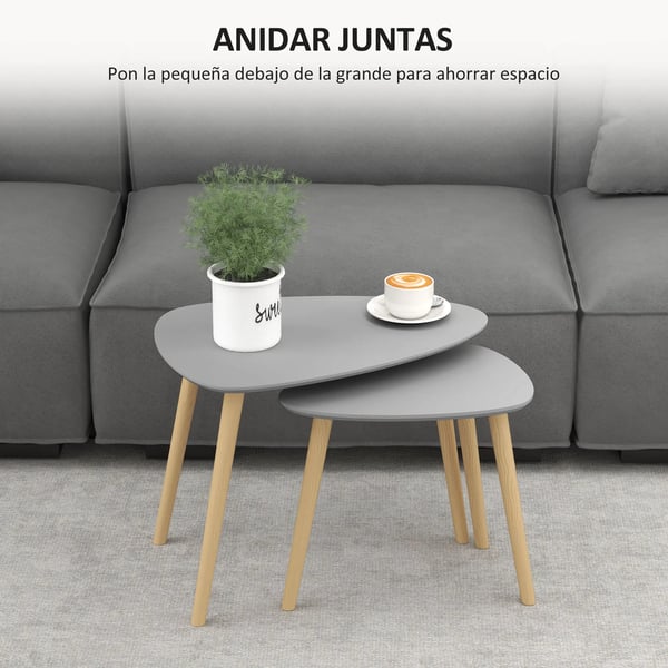 Set med 2 satsbord - Triangulära soffbord - Trä, minimalistisk design - 59,5×39,5×45 och 44,5×28,5×40 cm - Ljusgrå