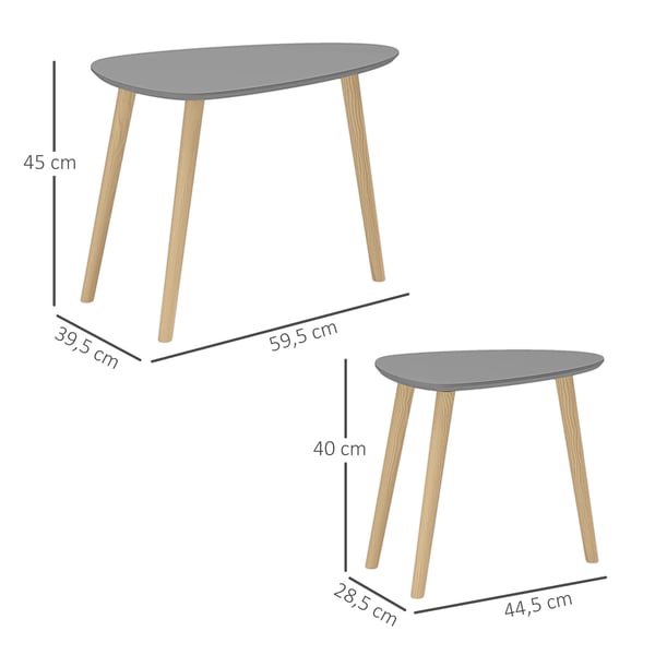 Set med 2 satsbord - Triangulära soffbord - Trä, minimalistisk design - 59,5×39,5×45 och 44,5×28,5×40 cm - Ljusgrå