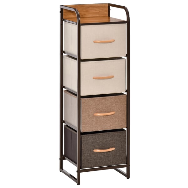 Byrå för sovrum - Byrå med tyglådor - 4 Fällbara Lådor i Polyester - Träskiva - Metallram - 31 x 29 x 99 cm - Flerfärgad