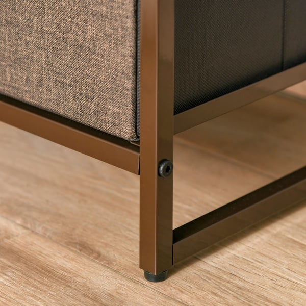 Byrå för sovrum - Byrå med tyglådor - 4 Fällbara Lådor i Polyester - Träskiva - Metallram - 31 x 29 x 99 cm - Flerfärgad