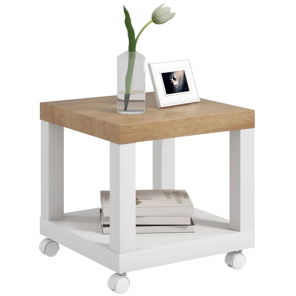 Sidobord - Bord på hjul - Öppen Hylla - 40 x 40 x 40 cm - Fyrkantig - Trä - Vit
