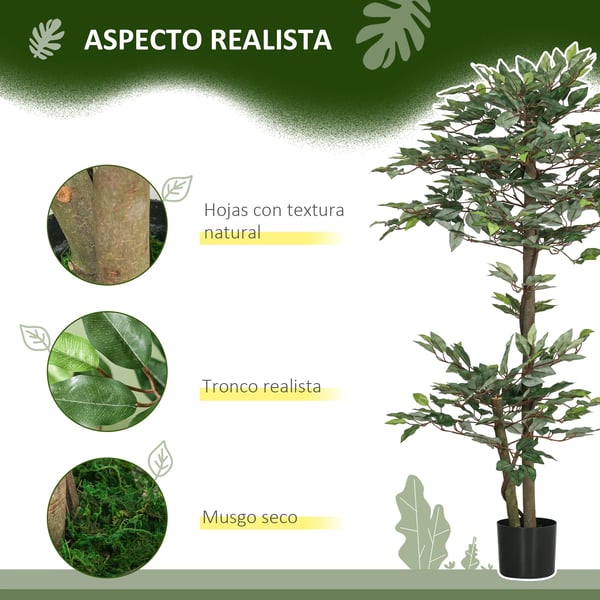 Konstgjord ficus - Träd i kruka - 150 cm - 1008 blad - Med mossa - Golvplacering utomhus - Grön
