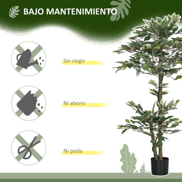 Konstgjord ficus - Träd i kruka - 150 cm - 1008 blad - Med mossa - Golvplacering utomhus - Grön
