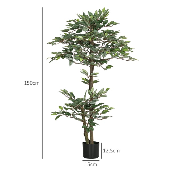 Konstgjord ficus - Träd i kruka - 150 cm - 1008 blad - Med mossa - Golvplacering utomhus - Grön