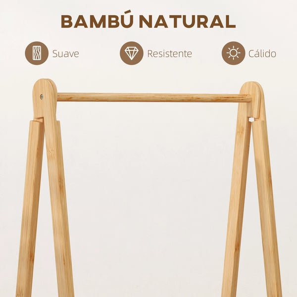 Klädställ - Bambu - Fällbart - Tvättkorg i tyg med lock - 60 x 44,5 x 157,5 cm - Grå