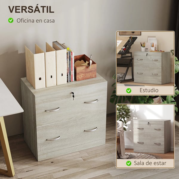 Arkivskåp - Kontorsmöbel - Två lådor - För A4-hängmappar - Lås med 2 nycklar - Trä - Utan hjul - Mått 77×42×72 cm - Brun