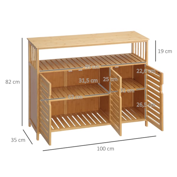 Skänk i bambu - Sideboard - 3 Lamelldörrar - Hyllor - Modern stil - 100x35x82 cm - Vit