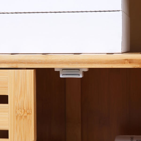 Skänk i bambu - Sideboard - 3 Lamelldörrar - Hyllor - Modern stil - 100x35x82 cm - Vit