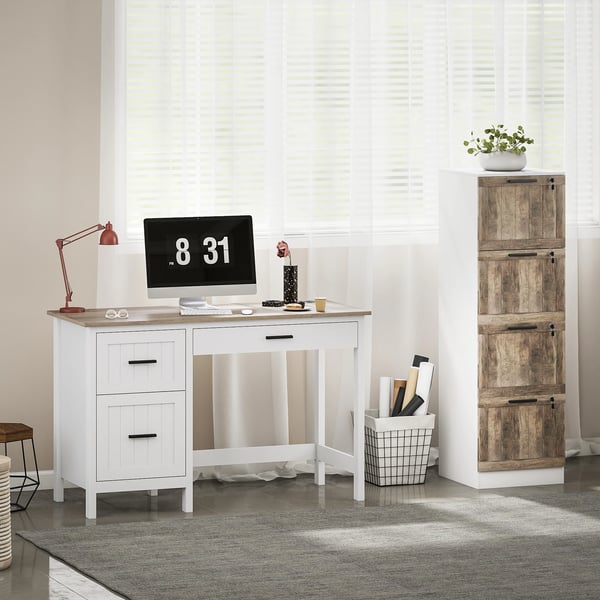 Arkivskåp - Lådskåp - 4 Lådor - Lås med 2 Nycklar - Hängmappar A4/Letter - 129x40x39,4 cm - Trä - Utan hjul - Vit