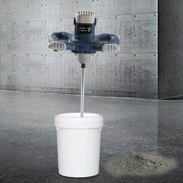 Cement- og betonblander - Håndholdt el-mixer - Effekt 1400 W - Justerbare 6 hastigheder - Hastighed 1200 omdr./min - Mørtel & gips - Bærbar - Blå
