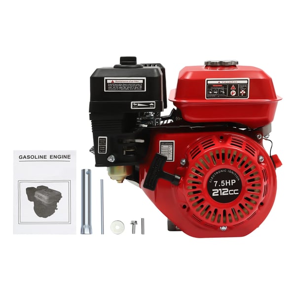 Benzinmotor - Stationær 7,5 hk 4 kW - Luftkølet - Enkeltcylindret - 4-takt - Olielarm - Rød