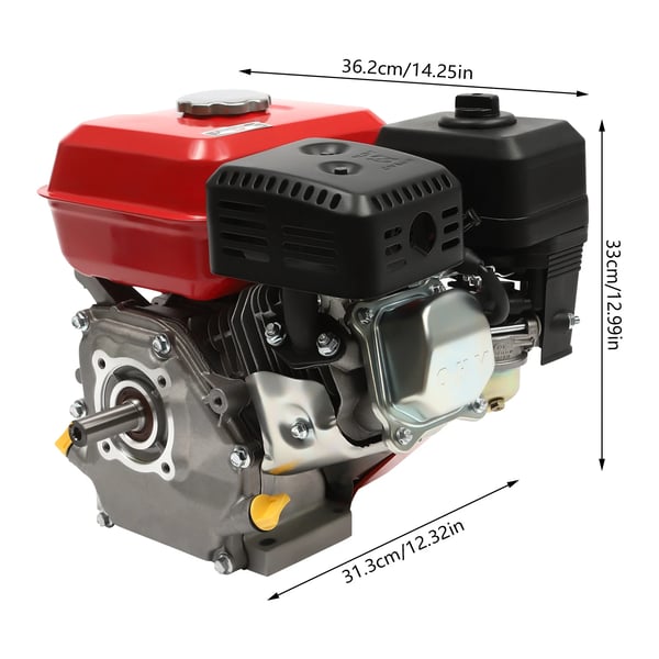 Benzinmotor - Stationær 7,5 hk 4 kW - Luftkølet - Enkeltcylindret - 4-takt - Olielarm - Rød