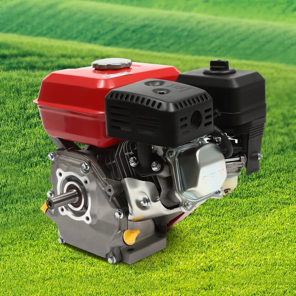 Benzinmotor - Stationær 7,5 hk 4 kW - Luftkølet - Enkeltcylindret - 4-takt - Olielarm - Rød