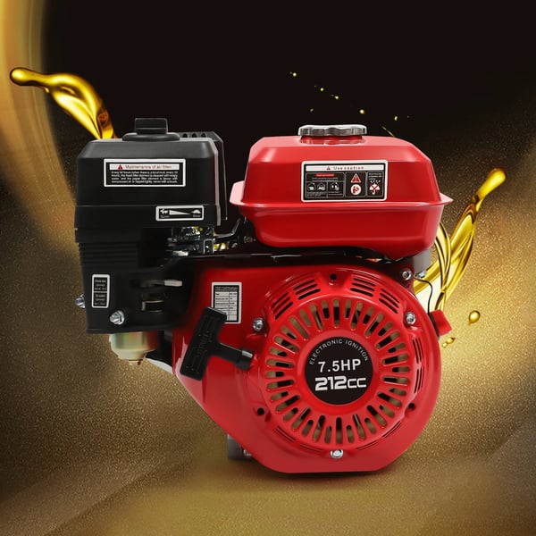Benzinmotor - Stationær 7,5 hk 4 kW - Luftkølet - Enkeltcylindret - 4-takt - Olielarm - Rød