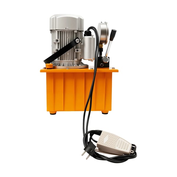 Elektrisk hydraulikpumpe - DYB-63B - 750 W - 2–70 MPa - Enkelvirkende, Manuel ventil - 220V EU-stik - 1400 RPM - 7 L tank, Manometer & Fodpedal