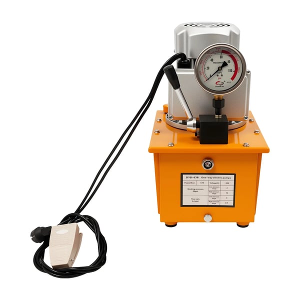 Elektrisk hydraulikpumpe - DYB-63B - 750 W - 2–70 MPa - Enkelvirkende, Manuel ventil - 220V EU-stik - 1400 RPM - 7 L tank, Manometer & Fodpedal